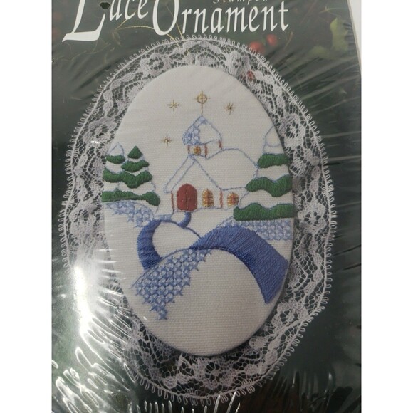 Lace Ornament Kits Stamped VTG 1990s Designs for the Needle Church Snowman NOS - Picture 5 of 16